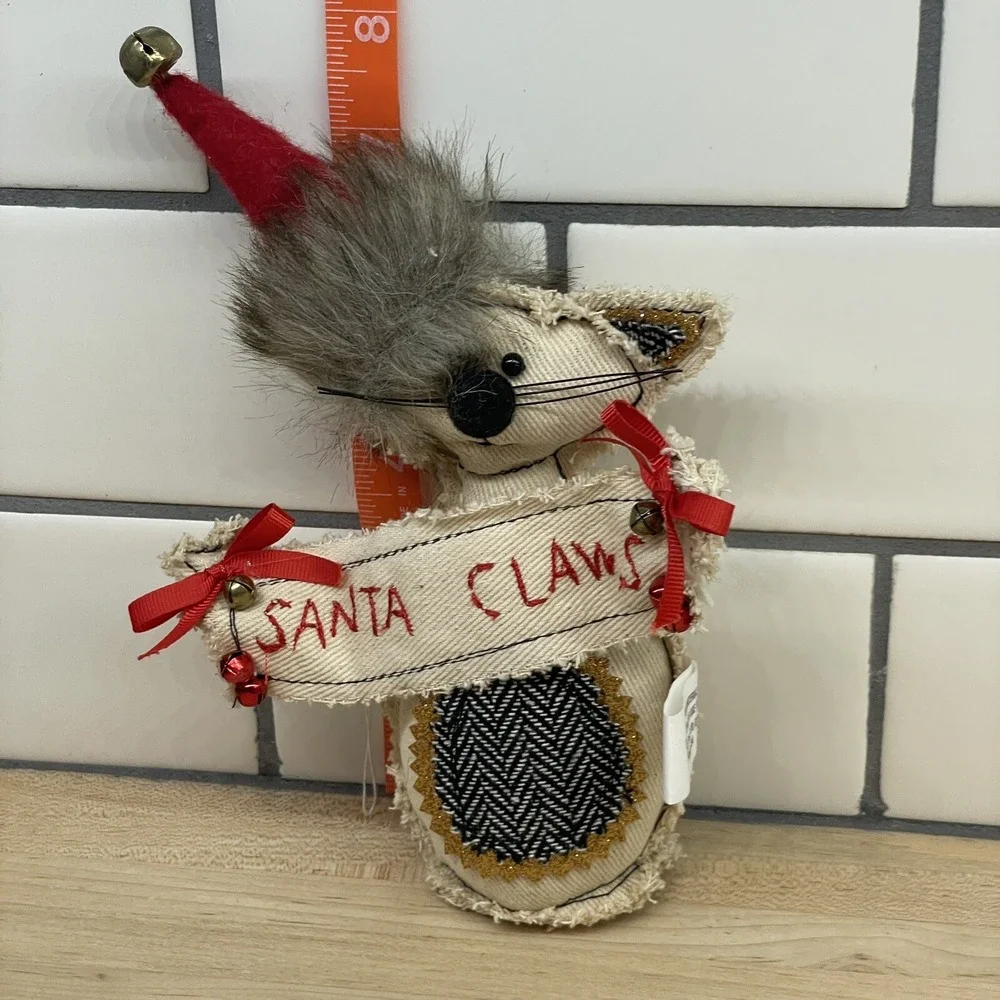 Christmas Cat Decoration Burton+Burton SANTA‎ PAWS Primitive Fabric Cat Set Of 2